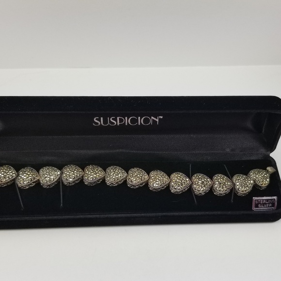 Suspicion Sterling Marcasite Pave Heart Bracelet - Picture 3 of 8